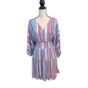 Hyped Unicorn Pastel Striped Boho V-Neck Ruffle Dress Size Small